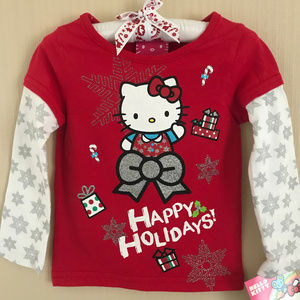 Hello Kitty Holiday Christmas Red Tee Top Girl